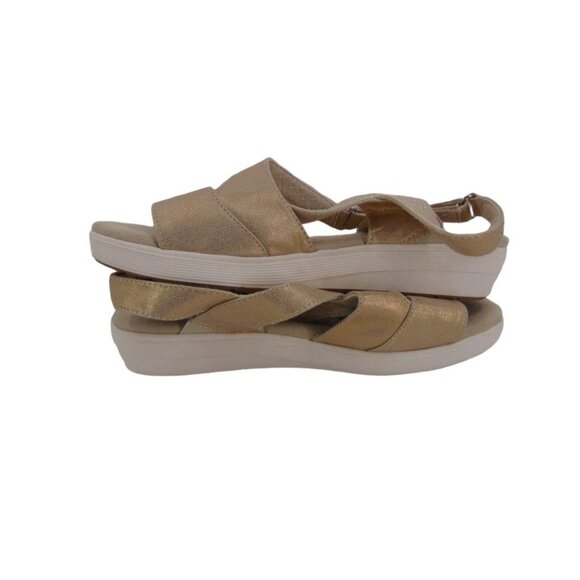 Grasshoppers Leah Two Strap Sandals 9.5 W Wide Gold Linen Textile Shoes - Picture 6 of 14